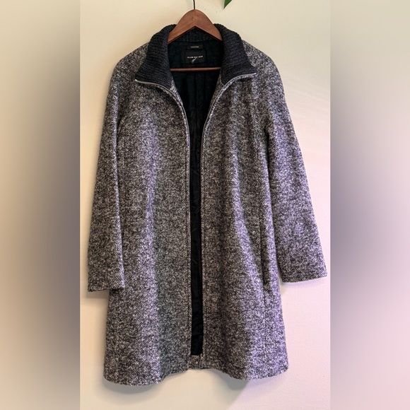 Club Monaco Jackets & Blazers - Club Monaco Tweed Wool Gray Marled Zip Up Trim Long Coat Sweater Jacket‎